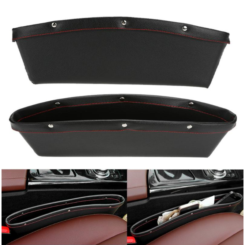 2pcs Car Seat Gap PU Leather Catch Catcher Box Caddy Slit Pocket Storage Organizer